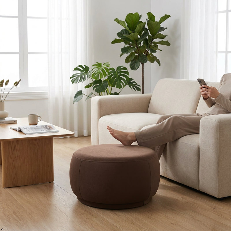 Round Velvet 28" Ottoman Coffee, Coffee