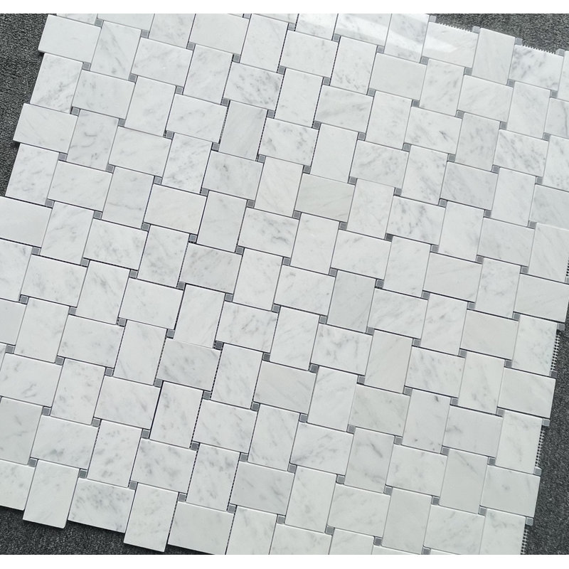 Natural Marble Large Basketweave Marble Mosaic Wall & Floor Tile, White Carrara/Gray