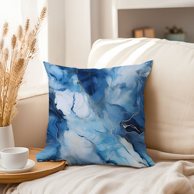 Abstract Blue Geode Marble Agate Pattern - VI Modern Throw Pillow Cover, 20x20