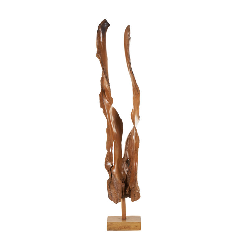 Teak Wood Handmade Live Edge Floor Abstract Decorative Brown Sculpture
