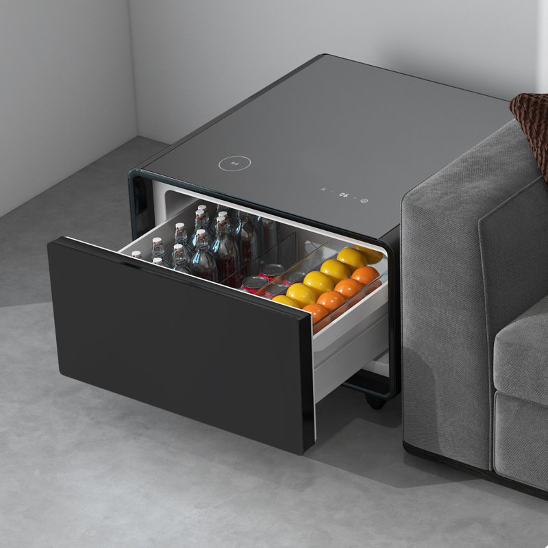 Table d'appoint moderne et intelligente avec réfrigérateur intégré, charge sans fil, contrôle de la température