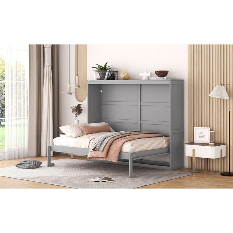 Lit escamotable double pleine grandeur, gris, Gris, Lit double