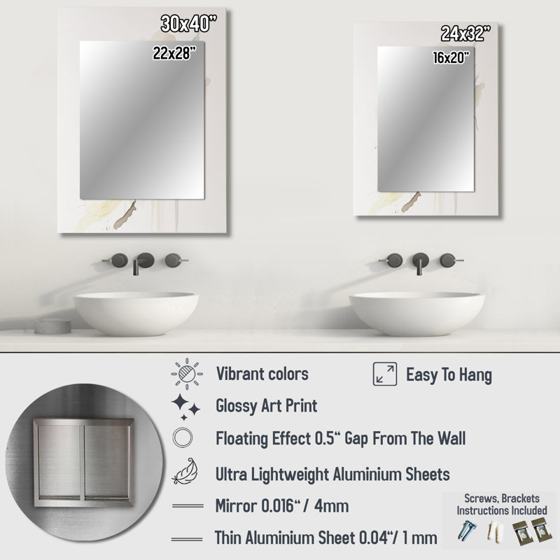 Touched By Mustard Yellow And Ultimate Gray I - Liquid Ink Unique Wall Mirror, Modern Mirror, Printed Metal Art, 32" x 24"