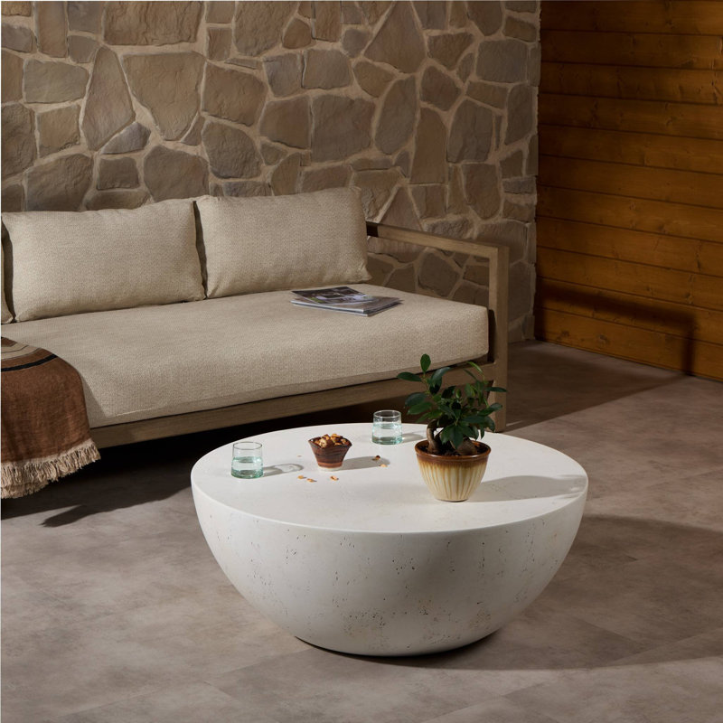 BOULA Outdoor Round Coffee Table, Aged Smoke Concrete
