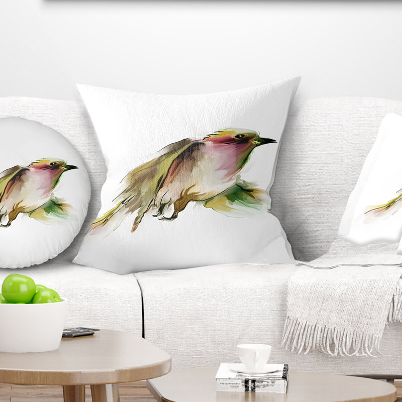 Joli vol d'oiseau sauvage sur fond blanc - coussin imprimé animal, 18 po x 18 po, Coussin décoratif