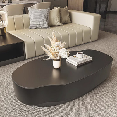 Modern 47" Sintered Stone Coffee Table, Unique Oval Free-Form Top, Scratch & Heat Resistant by Brayden Studio
