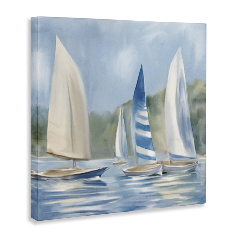 «Sailboat Day», peinture sur toile par Kim Allen, H 30 po x l 30 po