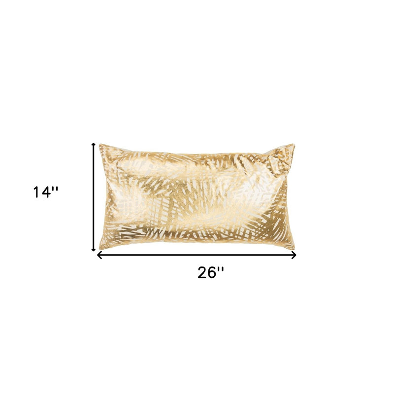 Gold and White Cotton Lumbar Pillow with Etched Pattern