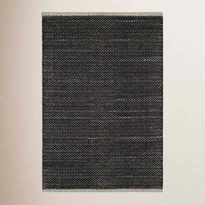 Herringbone Black Flatweave Chevron Cotton Rug