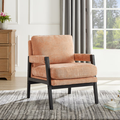 Chenille Upholstered Accent Armchair, Orange - Mid-Century Design, Soft Seat, Solid Wood Frame Armchair In Modern Material,