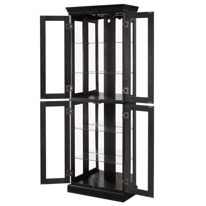 Élégante vitrine vitrée éclairée - Rangement à cadre en bois pour le salon, la cuisine et le garde-manger - Ampoule incluse - Idéal pour le vin, les jouets et les objets de collection - Noir