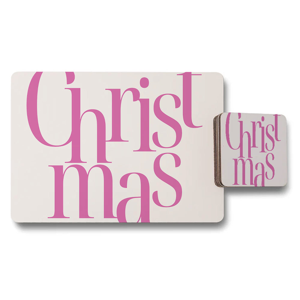 Christmas Placemats And Coaster Set Pink Typography Design