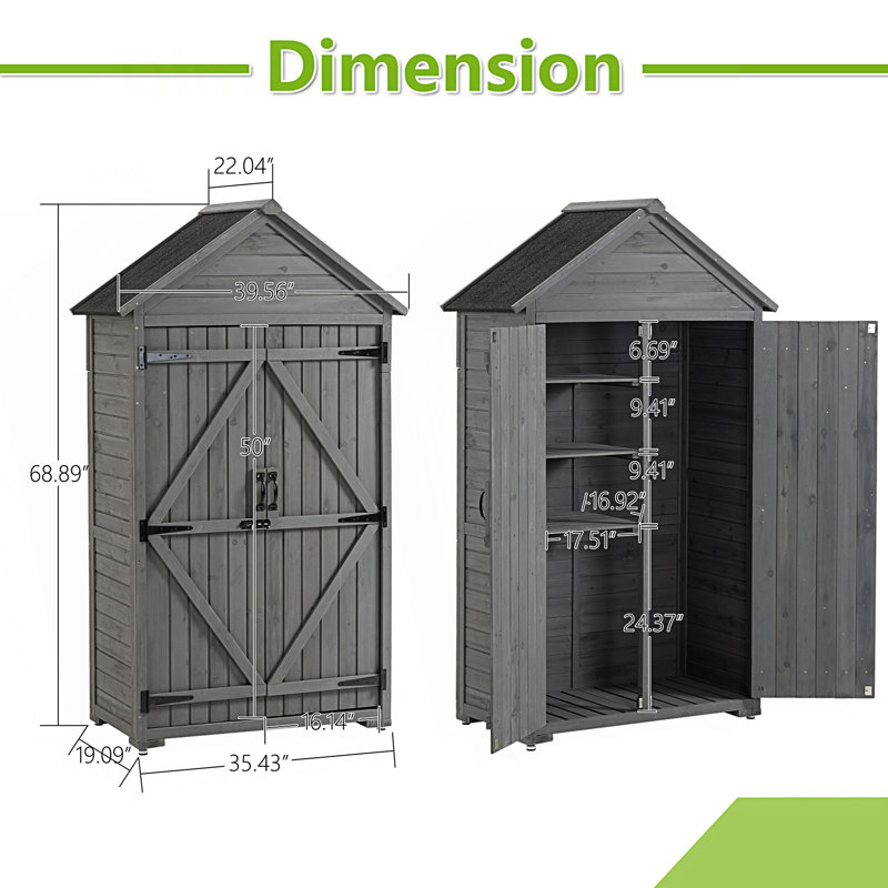 Armoire de rangement extérieure avec tablettes et loquet, Gris