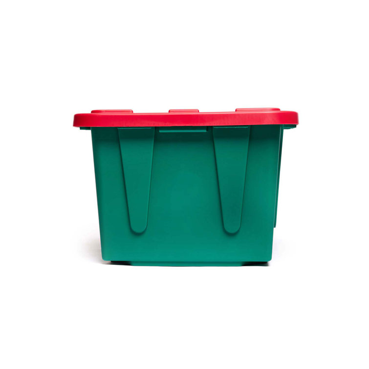 HOMZ Durable 27 Gallon Heavy Duty Holiday Storage Tote, Green/Red