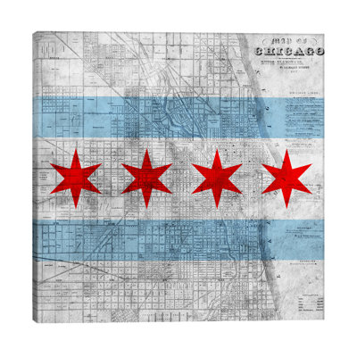 Chicago City Flag (Vintage Map) - Wrapped Canvas Print