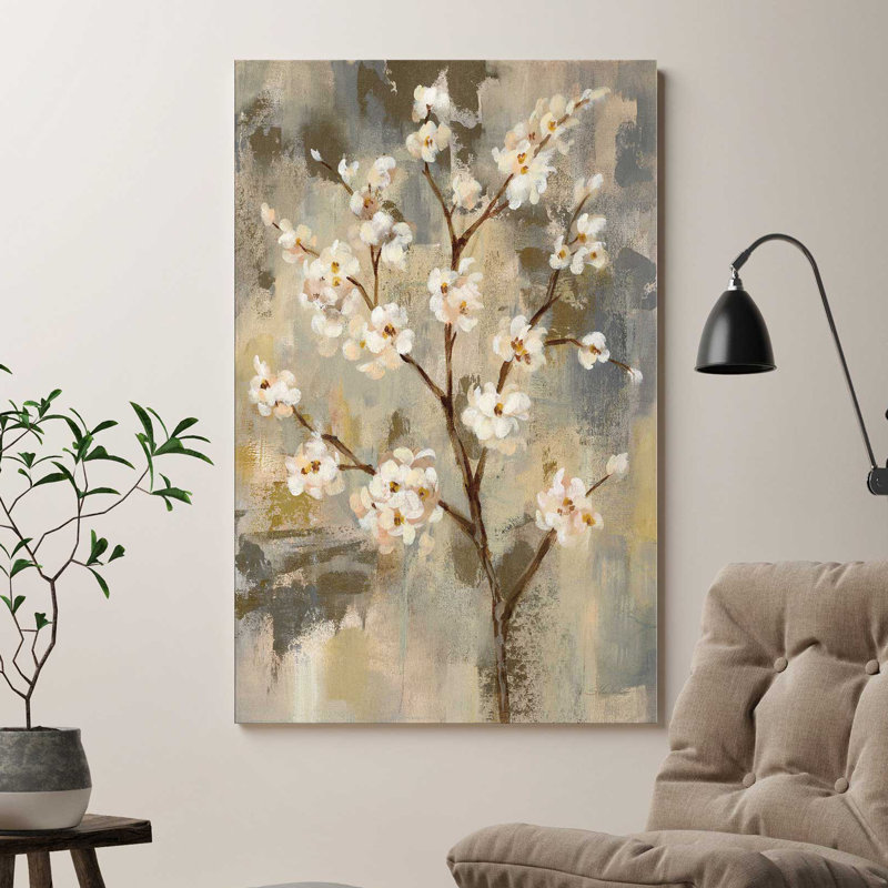 «Neutral Branches II», reproduction de peinture acrylique sur toile, H 43,5 po x l 27,5 po x P 2 po, Cadre flottant argent