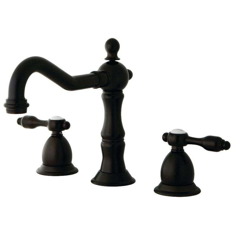 Kingston Brass Tudor Two-Handle 3-Hole Deck Mount Widespread Bathroom Faucet with Brass Pop-Up Drain, Oil Rubbed Bronze
