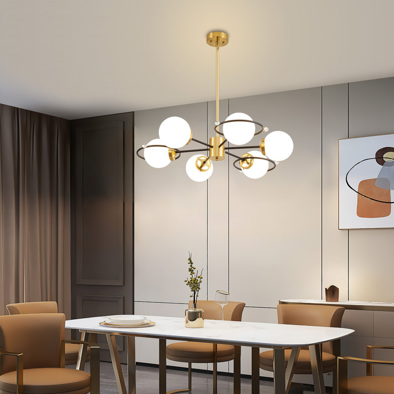6 Lights Modern Sputnik Chandelier Adjustable Height Ring Pendant Light Industrial Ceiling Hanging Lamp For Living Room Bedroom Dining Room Office Hotel