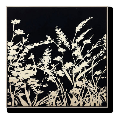 Art mural noir sur toile Silhouette de jardin - 32 po x 32 po - cadre champagne doré