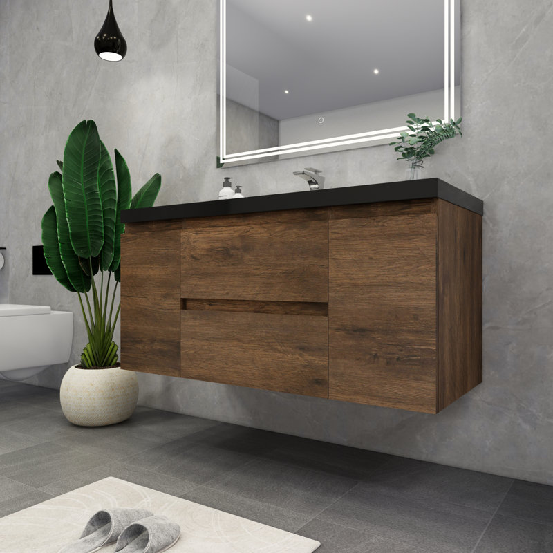 Ensemble de meuble-lavabo simple mural 48 po Castin, Palissandre