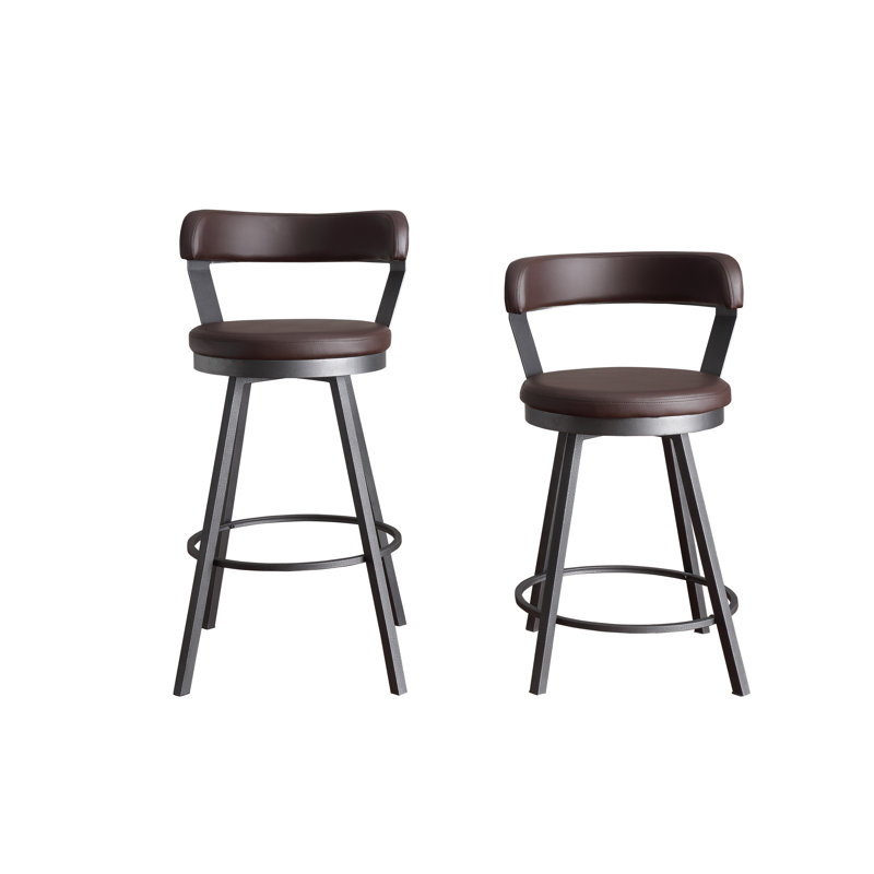 Laub Swivel Upholstered Counter Stool, Counter Stool (25.5" Seat Height), Brown Faux Leather