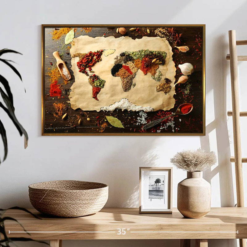 Épices du monde, Cadre flottant doré, 25 po x 17 po