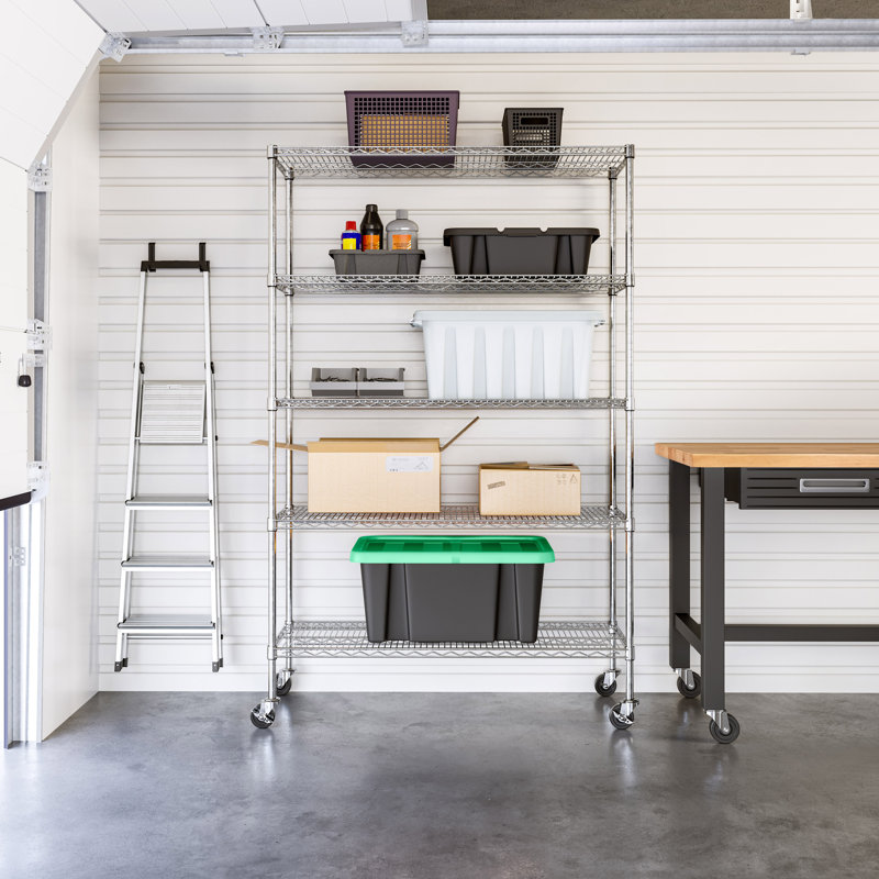 UltraDurable 5-Tier Chrome Steel Wire Shelving with Wheels