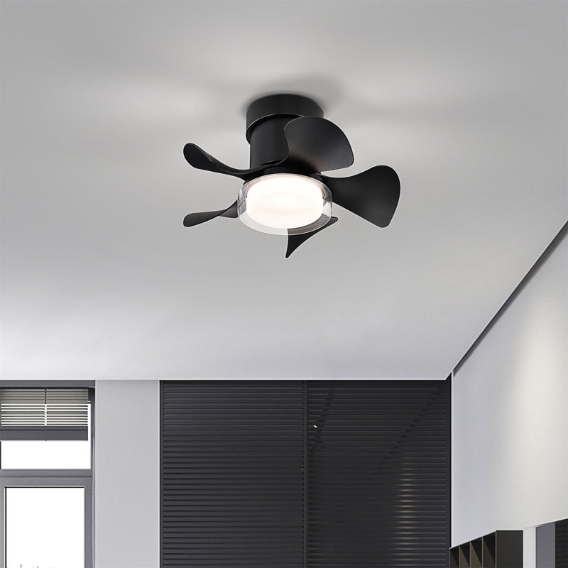 Ventilateur de plafond standard à DEL à 5 pales avec télécommande et ensemble d'éclairage Jahziel, Noir