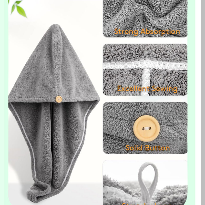 UltraDry Microfiber Hair Towel Set - Super Absorbent, Fast Drying, Anti-Frizz Hair Wrap for Curly Hair - 3 Pack with Button Closure