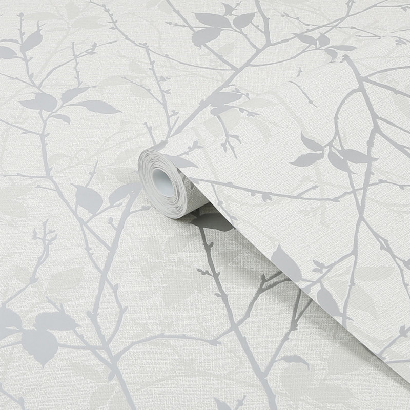 Boutique Floral Metallic Wallpaper Double Roll, White/Silver