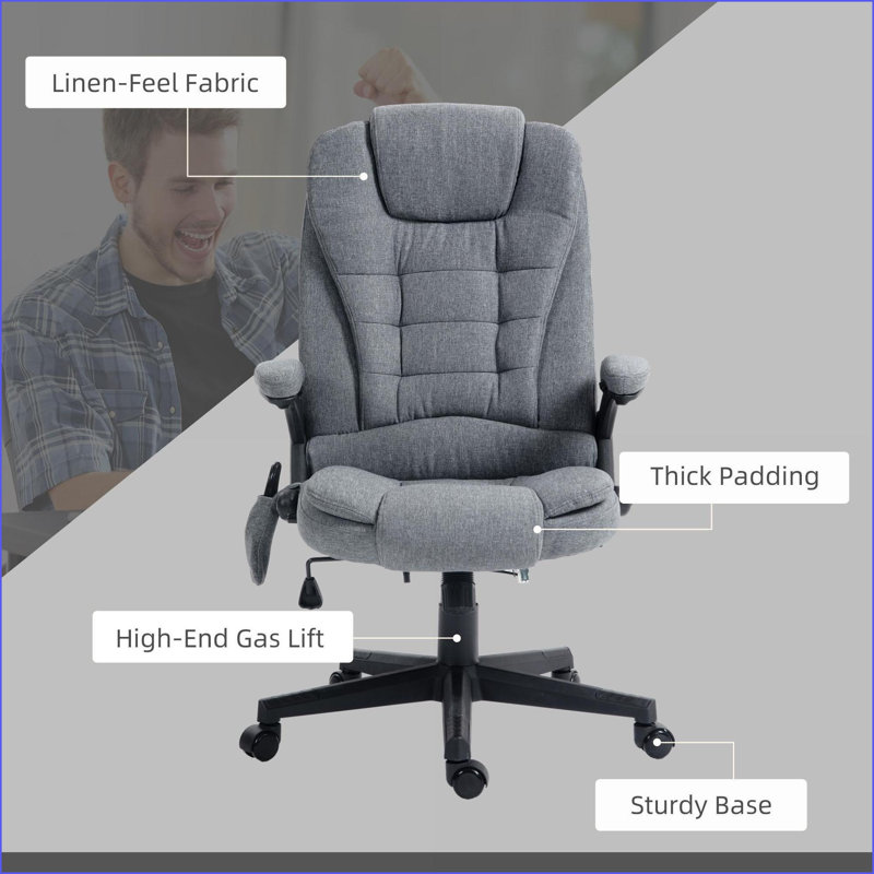 Fauteuil de bureau avec massage vibrant à 6 points Chaleur lombaire, gris ardoise | Hauteur réglable | Tissu en polyester