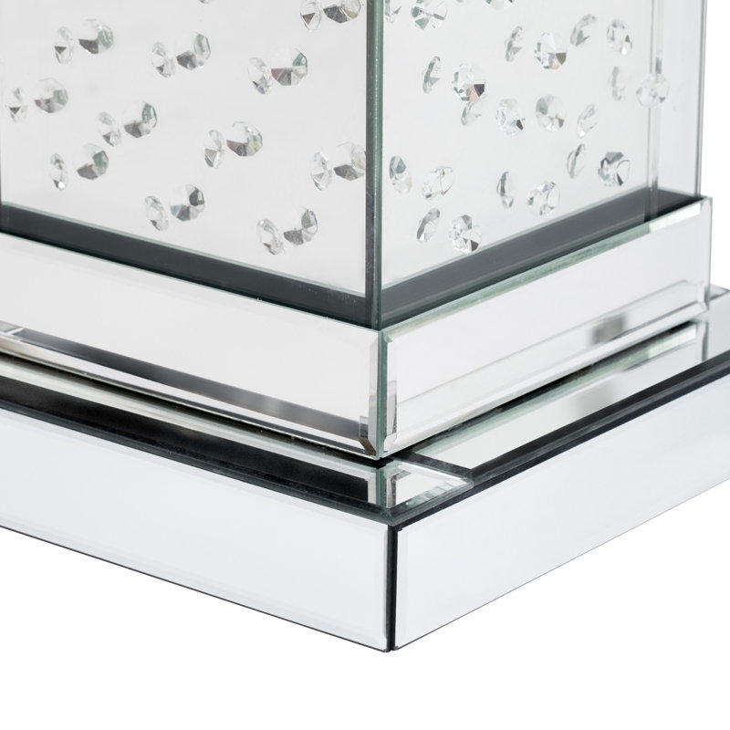 Modern Mirrored Side Table With LED Lights And Crystal Inlay For Living Room