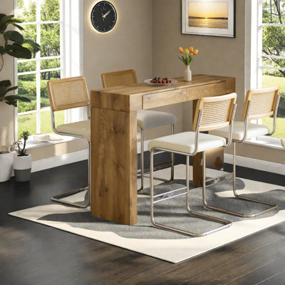 Modern Dining Table Sets With Storage, Pu Leather Chairs, Wood Finish For Home