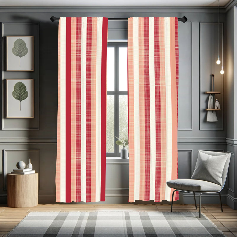 George Oliver Retro Curtains, Classical Stripes Art Vintage, Pair of 28", Ruby/Tan, 28" W x 84" L