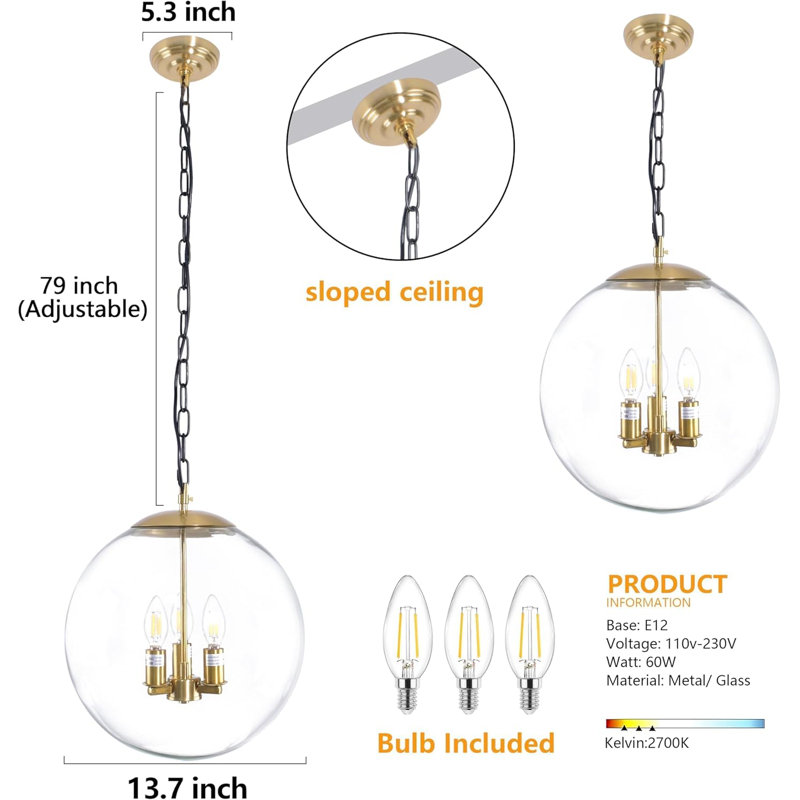 Luminaire suspendu moderne à abat-jour moderne avec abat-jour réglable pour îlot de cuisine et salle à manger, Doré, Clair