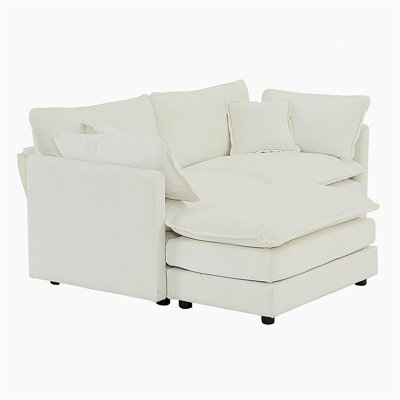Chenille Two-Seater Sofa with 1 Footrest, 2 Seater L-Shaped Sectional with Ottoman,Loveseat with Ottoman for Small Living Space,White Chenille