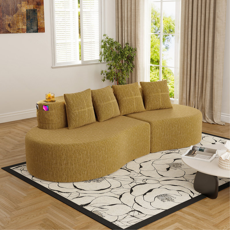 Canapé modulaire courbé moderne modulaire à 3 places minimaliste et élégant, Jaune moutarde