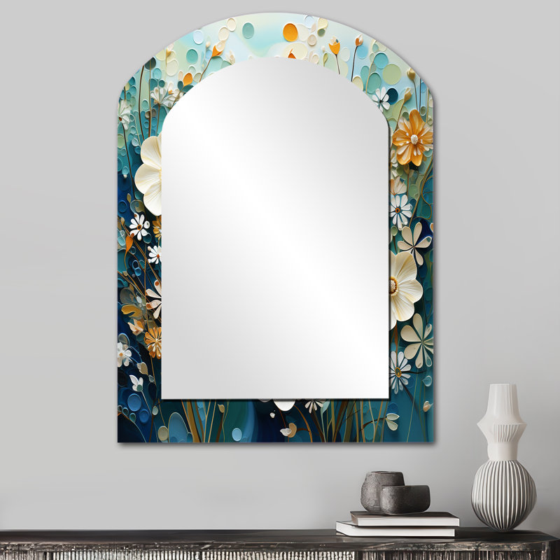 «Green Blue Tranquil Oasis II», miroir mural arqué Botanicals, miroir décoratif asymétrique vert, 34 po x 25 po