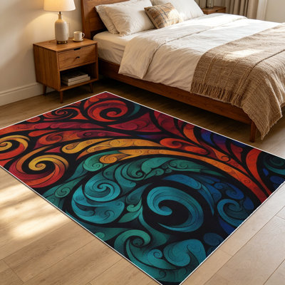 1PC Bohemian Swirl Multicolor Abstract Art area rugs for Living Room, Soft and Comfortable, Suitable for all seasons, easy-to-maintain, machine washable Indoor floor mat, Under Table Farmhouse suitable for dining area, bedroom, entryway, home office,