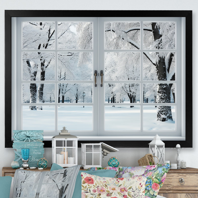 Winter Forest Window Views I - Winter Landscape, reproduction d'art sur toile encadrée, Cadre d'angle fermé noir