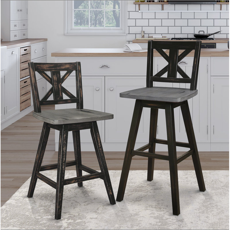 Ensemble de 2 chaises à hauteur de comptoir, chaise pivotante noire à 360 degrés en bois d'hévéa massif, Noir