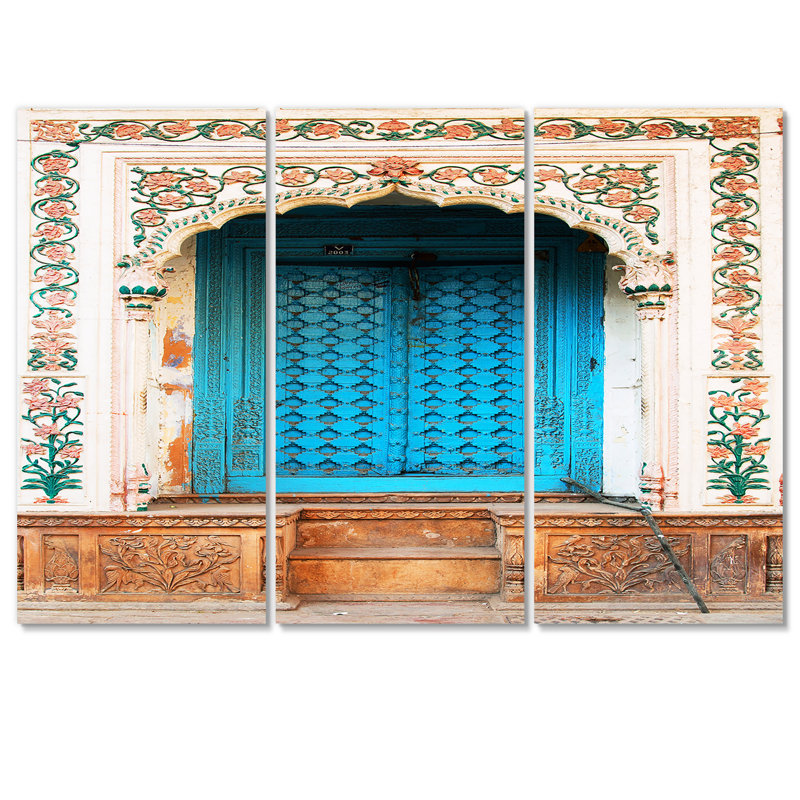 «Blue Traditional Indian Door», reproduction d'art sur toile rétro - PT40725, H 32 po x l 48 po x P 1 po
