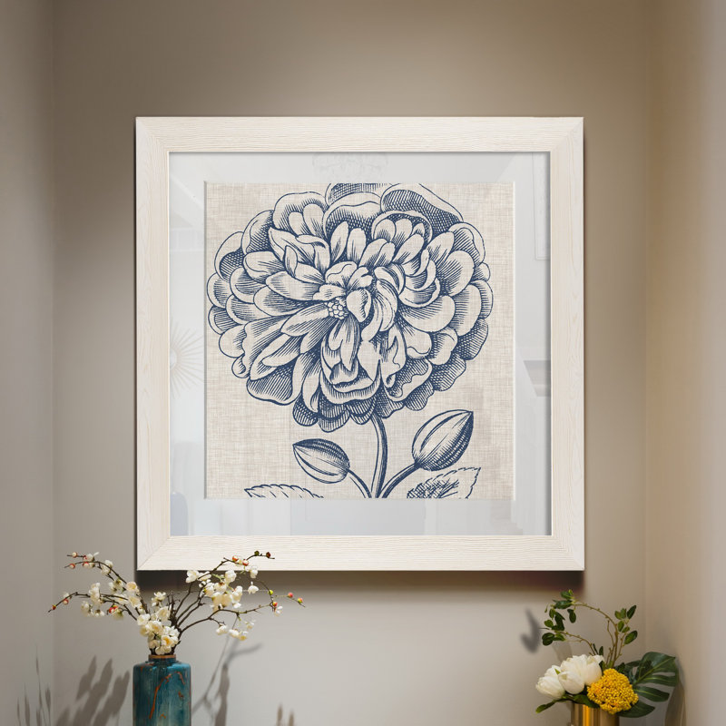 Indigo floral sur lin III - Toile encadrée de qualité supérieure - Toile encadrée de qualité supérieure - reproduction de cadre photo