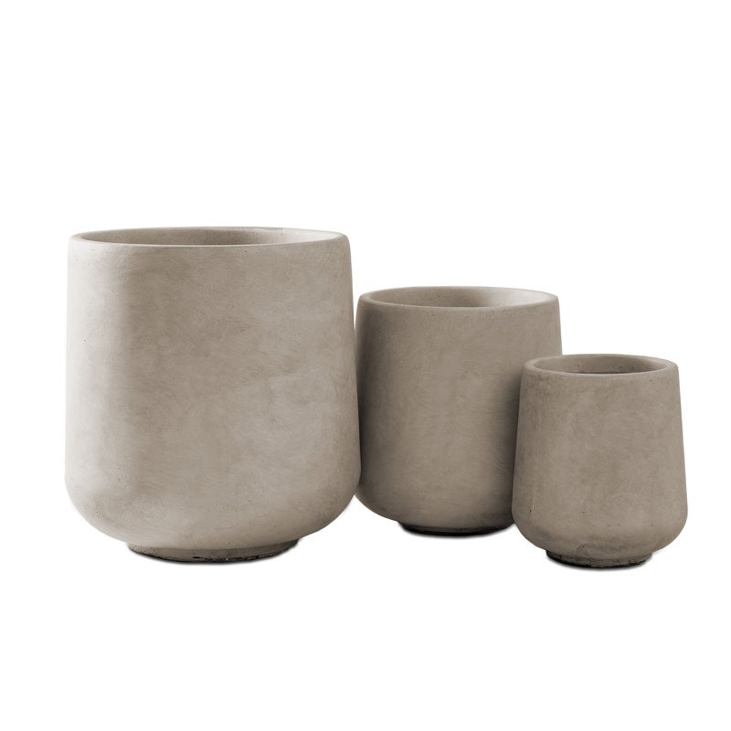 Weathered Concrete Round Planter Set with Drainage Holes