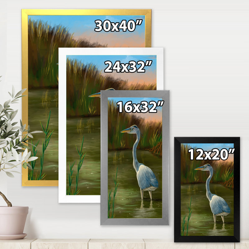«Blue Heron Wetland Bird», cadre photo, impression sur toile, H 20 po x l 12 po x P 1po, Encadrement argenté