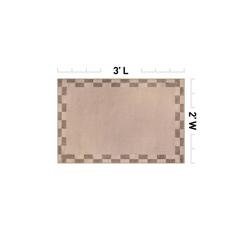 Tapis beige antidérapant à motif damier beige sable lavable à la machine, Beige, 2 pi x 3 pi
