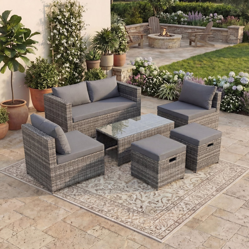 6 - Piece 6 - Person 48Cm L Outdoor Dining Set, UKFR Certified, Grey