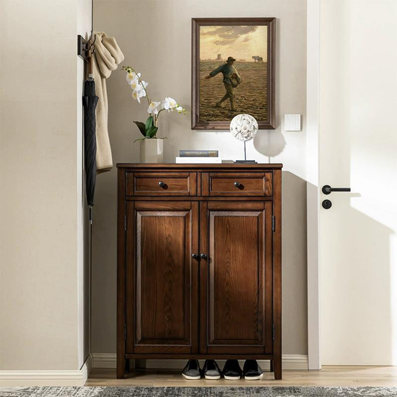 Armoire de rangement à chaussures à double porte, Noyer