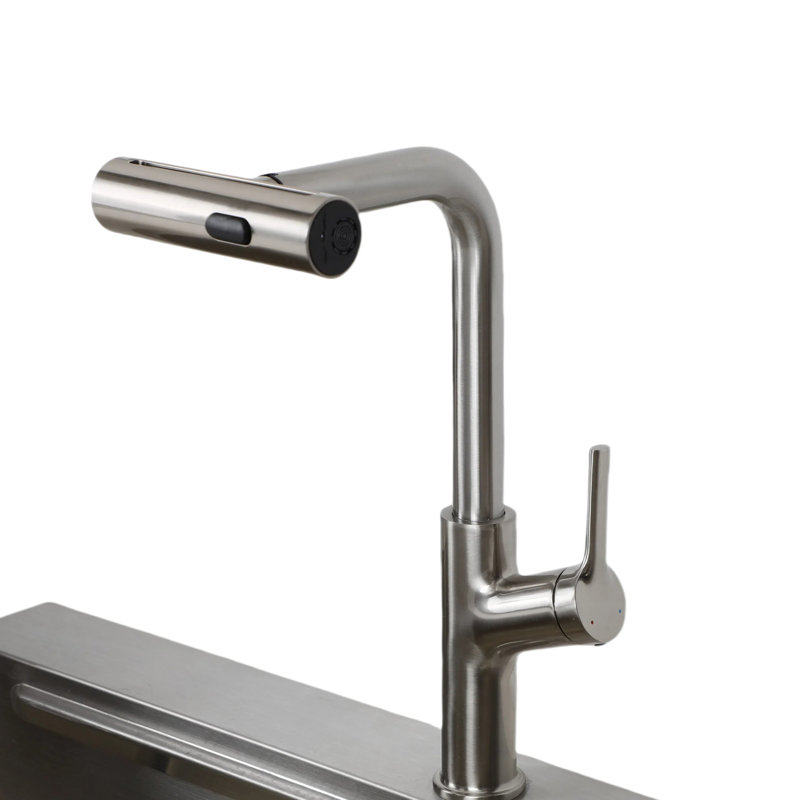 Commercial-Grade Waterfall Kitchen Faucet - Single Handle Pull Down Sprayer with 4 Modes, 360°Swivel & Rustproof Stainless Steel