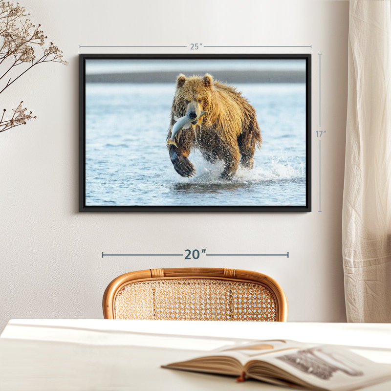 Animal "Art mural grizzly avec saumon", H 17 po x l 25 po